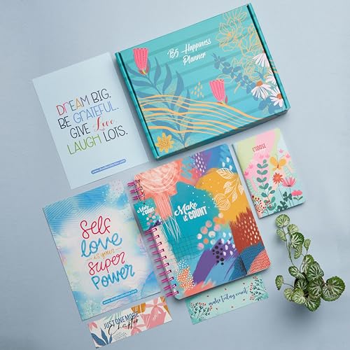 Image of Doodle I The B5 Happiness Undated Planner Kit I 250+ Stickers + Bookmarks + Pocket Planner with Premium Gift Box | Tear Away Note Cards & Quote Cards | Activity Pages | To do lists I 268 Pages I 80 GSM I Wiro Bound (Make it Count)