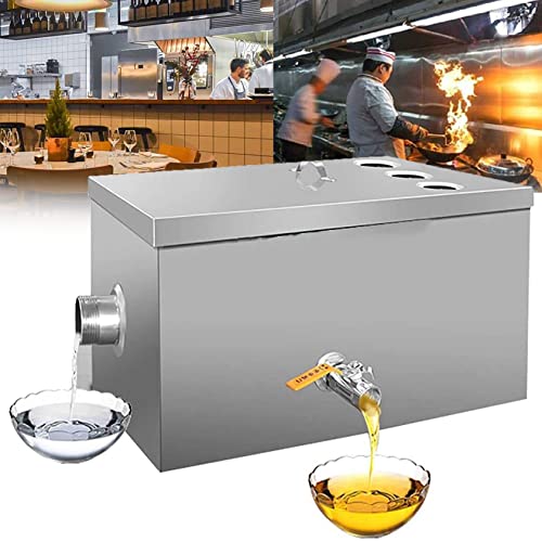 RESKIU Commercial Grease Interceptor, Stainless Steel Grease Trap Interceptor, Under Sink Grease Trap Waste Water Oil-Water Separator for Restaurant, Canteen, Factory, Kitchen,3waterintake