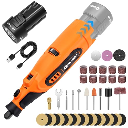 Image of HARDELL 12V Cordless Rotary Tool Kit 6-Speed 10000-25000RPM 43 Pcs Orange