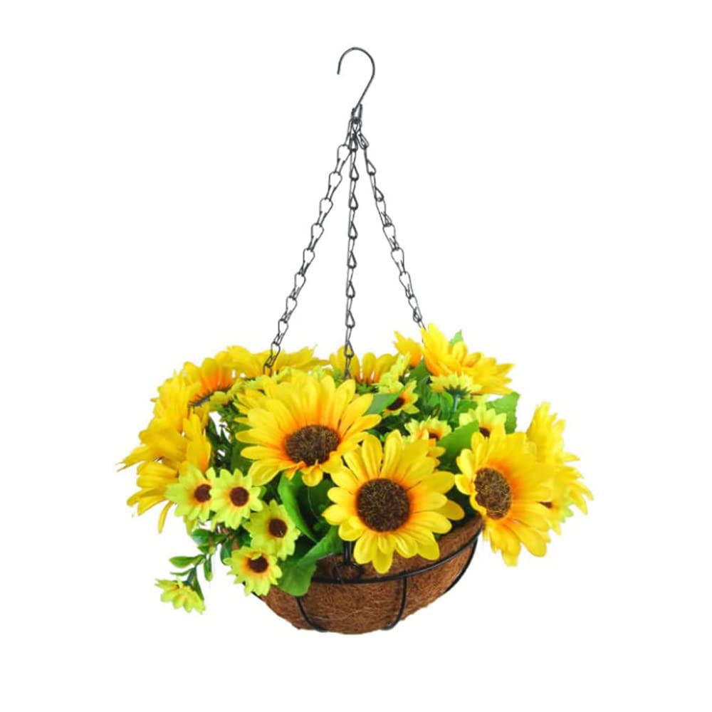 Sulobom Artificial Hanging Baskets Outdoor, Artificial Plants Outdoor Hanging Basket,Artificial Flowers Basket for Outdoors Indoors Yard Garden Patio Home Room Porch Decorations (Sunflower)