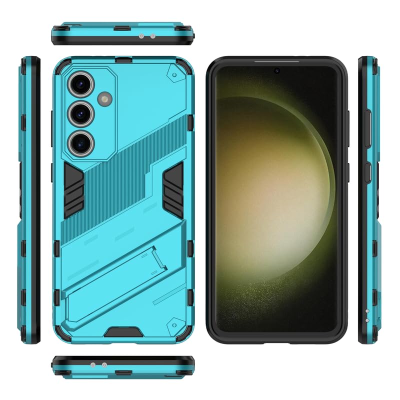 Image of Casodon Rugged Hard Back Case Cover for Samsung Galaxy S24 FE - Military-Grade Armor with Screen & Camera Guard, Dual-Layer Shockproof Design, Raised Edges, and Built-in Kickstand - Cyan Blue
