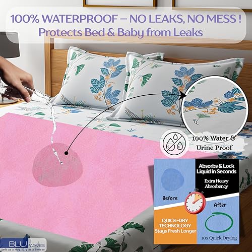 Image of Quick Drysheet for Baby - Waterproof & Extra Absorbent (Large Pack of 2) | Instadry Bed Protector Sheets | Washable Reusable Mattress Protector for New Born Babies Toddler Kids Children - Multicolor