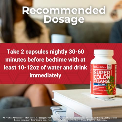 Health Plus Super Colon Cleanse Night Formula Digestive Support | Constipation Relief to Reduce Bloating with Probiotics and Valerian Root for Sleep | More than 1 Cleanse, 60 Capsules - Image 5