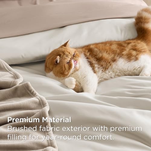 Image of Bedsure Twin Comforter Set Beige, 6 Pieces Prewashed Twin Size Bed in a Bag with Soft Fleece Bed Blanket, Down Alternative Bedding Set for All Seasons, Sheets, Pillowcase & Sham