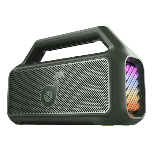 Image of Soundcore Boom 2 By Anker, Outdoor Speaker, 80W, Subwoofer, BassUp 2.0, 24H Playtime, IPX7 Waterproof, Floatable, RGB Lights, USB-C, Custom EQ, Portable for Camping and Beach - Green