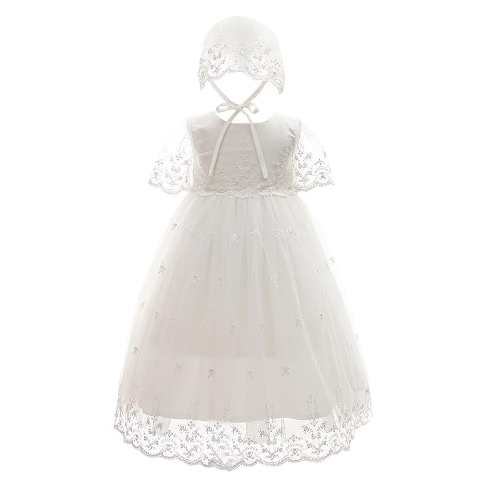 Robe de Baptême pour Bébé Fille Longue Robe de Bénédiction Blanc Mariage Formel Robes pour nouveau-né