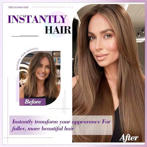 Image of Clip in Hair Extensions Real Human Hair 16 inch 90g /3.2oz Straight Seamless Invisible Human hair Extensions Clip ins for Women Double Weft 8pcs #6-Chestnut Brown