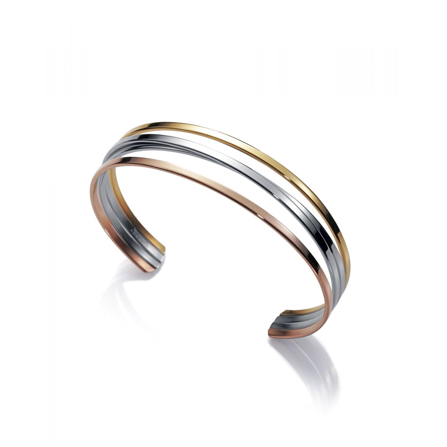 Viceroy Pulsera Air para Mujer de Acero Inoxidable en Tres Tonos - Diseño Abierto Minimalista - Combinación Plata, Dorado y Rosado - Joya Elegante