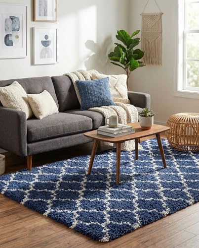 Image of 6x9 feet Soft Area Rug for Living Room and Bedroom, Modern Indoor Floor Carpet with Non-Slip Backing, Comfortable Decorative Home Decor Rug, Easy Clean & Durable- (Blue M II, Rectangular)