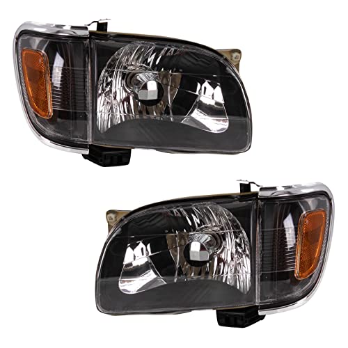 Image of TRQ 2 Piece Headlight Assembly Set Halogen Black Bezel Driver & Passenger Side Compatible with Toyota Tacoma 2001-2004 TO2502136 TO2503136