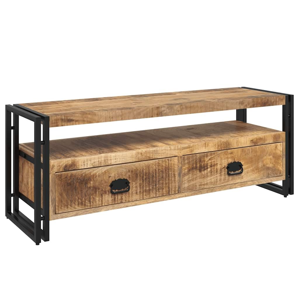Générique Mobile TV 120 x 35 x 45 cm, legno di mango solido | Stile Vintage, 2 Cassetti, Mensola, Telaio Acciaio Rinforzato, Archiviazione Multimedia