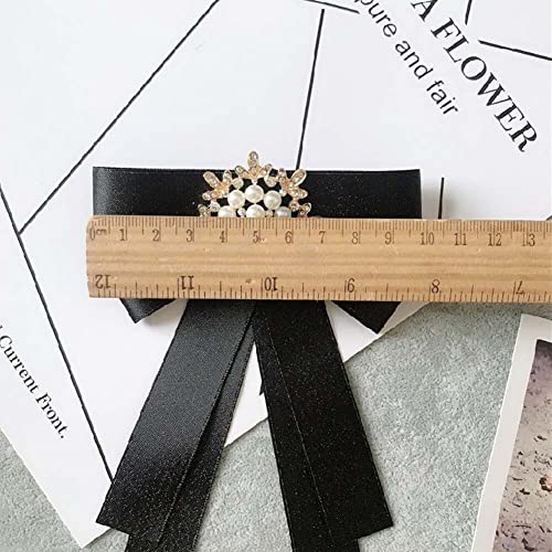 Image of Women Elegant Pearl Ribbon Bow tie Brooches Pin Jewelry Pre-Tied Collar Neck Tie Clip for Lady Girls Wedding Party