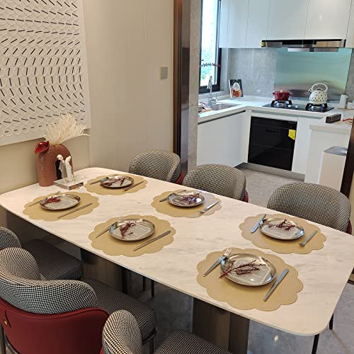 Kreatur Round Placemats,Pu Heat Insulation Stain Resistant Non-Slip Waterproof Dining Table Mats For Indoor & Outdoor Decor And Kids, Easy To Wipe (6,Golden Beige) #TOP6