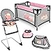 deAO Baby Doll Accessories Baby Doll Playset Furniture Set Baby Doll Crib High Chair Diaper Bag Nursery Playset Pretend Play Role Play Set Christmas Birthday Gifts for Kids Girls Boys