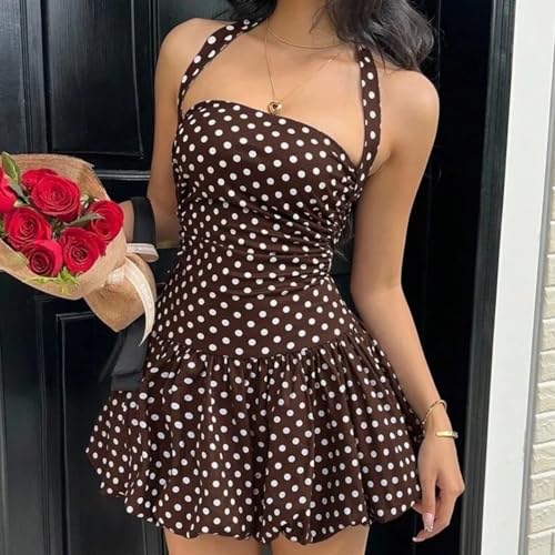 Image of Women's Y2K Sexy Halter Corset Mini Dress Backless Corset Bubble Ruched Waist Club Party Dresses