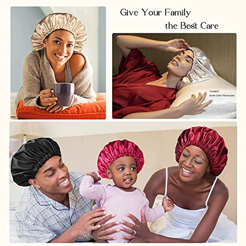 Image of GO WELL Satin Silk Bonnet for Hair with 3 Satin Scrunchies, Satin Bonnet for Curly Hair, Reversible Silk Hair Cap for Sleeping, Adjustable Satin Hair Bonnet, Satin Hair Wrap (Brown)