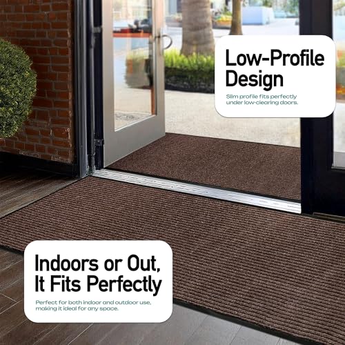 Image of MaxMat Extra Large Rubber Entry Mat - Heavy Duty, Waterproof, Low-Profile, Easy to Clean, Industrial Doormat (4 x 10 Feet, Brown, MXM-RIB0410BR)