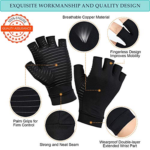 DRNAIETY Arthritis Compression Gloves- Best Copper Arthritis Gloves for Women and Men 88% Copper Fiber, Fingerless Compression Gloves Relieve Arthritis Symptoms, Raynaud's Disease Carpal Tunnel (XL) - Thumbnail 3