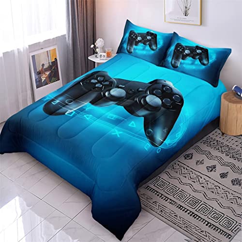 Sirdo Twin Size Comforter Set For Boys Blue Gamer Bedding Sets For Kids Teen Boy Video Gamer Room Decor Soft Gaming Comforter With 2 Pillowcases #TOP1