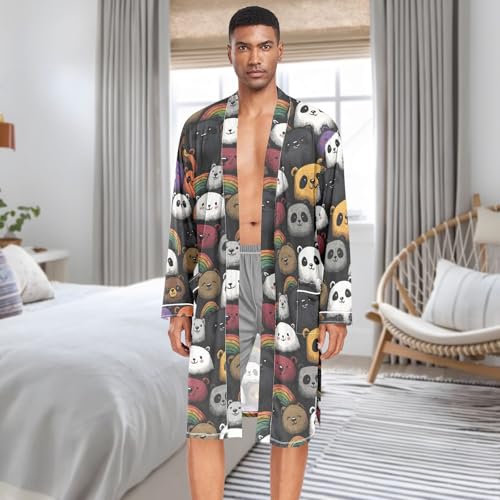 Men’s Robe Cute Bears Print, Long Sleeve Bathrobe for Sleep Shower-M3