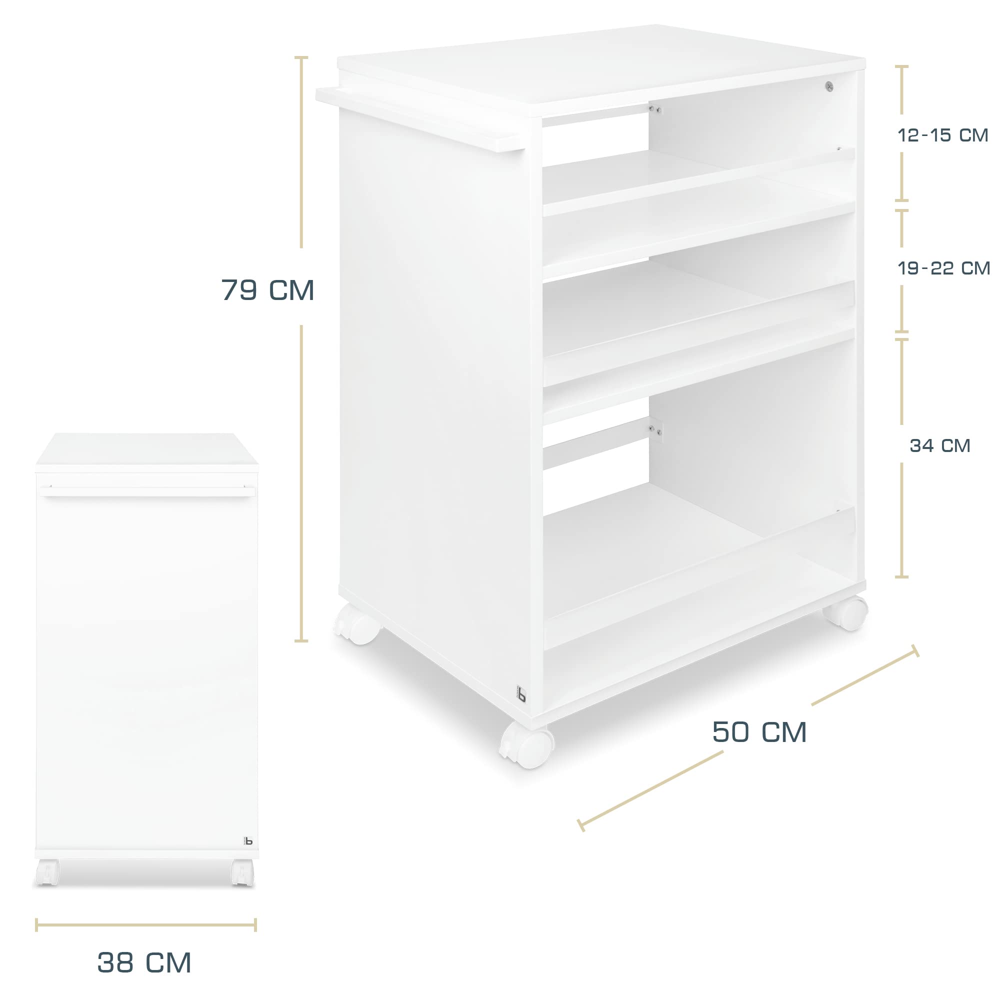 bomoe Keukentrolley Serveerwagen op 4 Wielen & 3 verstelbare Planken, Keukenwerkblad - Hoogwaardig FSC® Houten Opbergtrolley voor Badkamer Keuken - Vrijstaande Serveertrolley Bengt Antracite & Wit