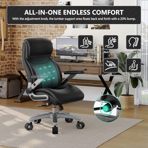Image of Big and Tall Office Chair with 5D Arms, 600lbs Heavy Duty Desk Chair with Adjustable Lumbar Support, PU Leather High Back Ergonomic Executive Computer Chair with 3'' Silent Casters