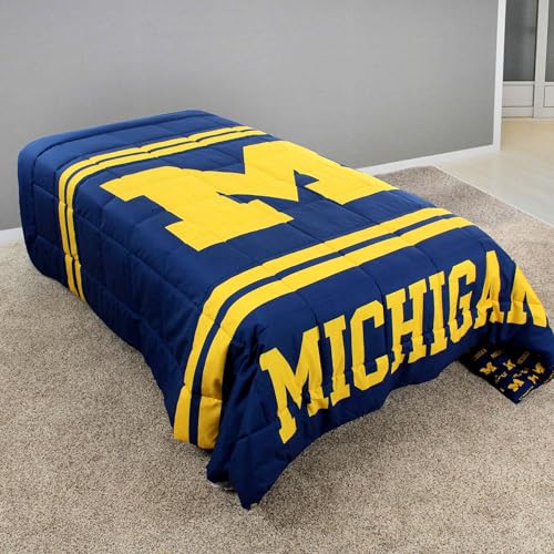 Image of College Covers Everything Comfy Michigan Wolverines Reversible Big Logo Soft and Colorful Comforter, Twin