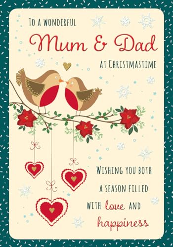 Piccadilly Greetings Tarjeta de Navidad moderna, pareja mamá y papá, 2 petirrojos – 17,8 x 12,7 cm