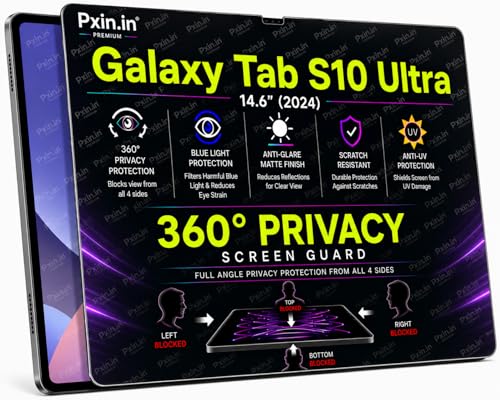 Image of Pxin 360 Pro Privacy Screen guard compatible with Samsung Galaxy Tab S10 Ultra | Anti Glare | Anti UV | Anti Blue | Anti Reflection | Privacy Filter | Unbreakable Build