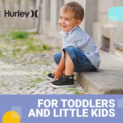Hurley Kids Toddler and Little Kids Tedd Canvas Sneakers with Straps High Cut Skateboarding Shoes for Boys and Girls, Durable Shoes for School2