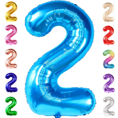 Image of KatchOn, Number 2 Balloon, 40 Inch Blue Foil Number Balloon for 2nd birthday