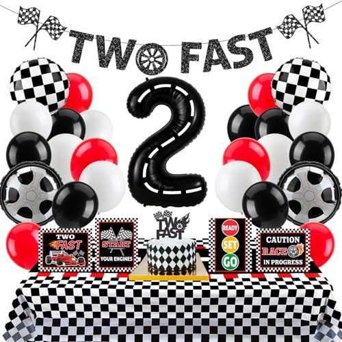 Two Fast Birthday Decor, Race Car Party Supplies Baby...