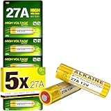 5 Plus 27A 12V Alkaline Batteries – 5-Pack A27, V27A, LR27A, MN27, L828 Replacement Batteries for Garage Door Remotes, Keyless Entry, Doorbells & Security Devices - Image 1