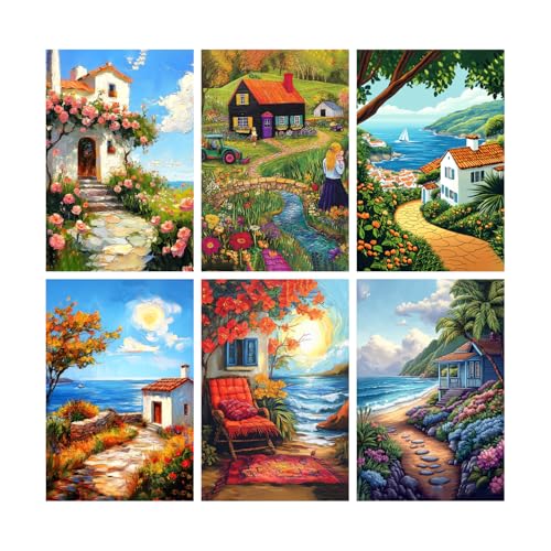 Image of SiddArtify Coastal Cottage Wall Art Prints Set - Scenic Seascape Poster Decor for Living Room Bedroom Office - 12x18 inch Sticker Pack of 6