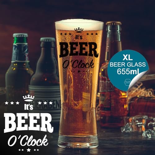 Flow Barware Beer Glass Gift Set for Men | Giant Beer Glass & Gift Tube Set | Beers & Craft Ale Gifts for Men | Novelty Father's Day Pint Drinks Gifts for Dad or Brother | Cool Pint Glasses - Image 3