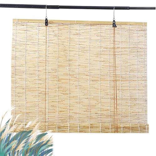 Genérico Persianas Enrollables De Caña Exterior Anti-UV, Estor Persiana Bambu Cortinas Enrollables Fácil De Instalar Cortina Regulable para Ventana Jardín(White Line,32' W x 60' H)