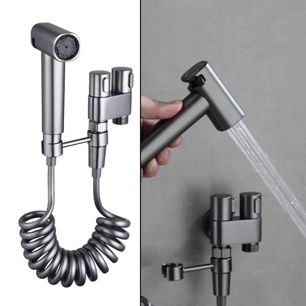 Kit de rociador de inodoro para bidé con pulverizador de mano, válvula de ángulo de acero inoxidable, válvula de salida doble, manguera y soporte para un control eficaz y fácil del agua