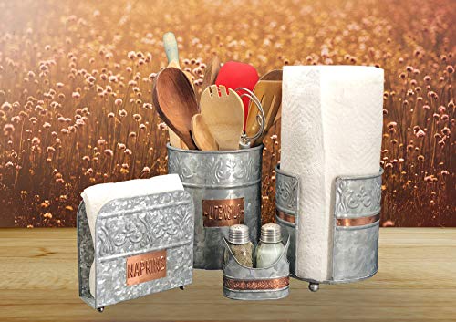 Autumn Alley Farmhouse Galvanized Kitchen Utensil Holder | Handmade Utensil Crock | Embossing and Copper Label add Farmhouse Decor Charm | Rustic Decor for Kitchen - Thumbnail 4