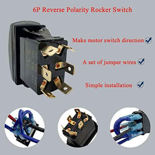Image of 12V 20A Blue Backlit DC Motor Reverse Polarity Momentary Rocker Switch 6P (ON)-Off-(ON) DPDT Retactive Toggle Switch for Car Window Electric Trailer Jack Motor RV Fan Winch Snow Blower