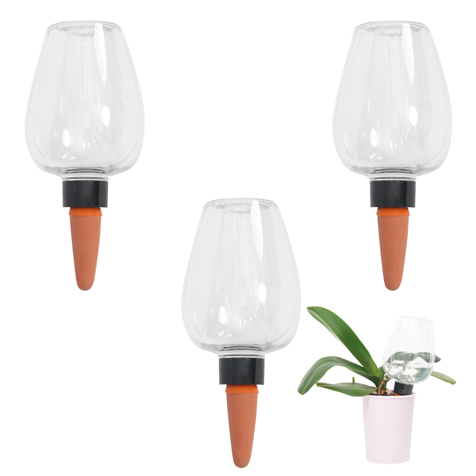 Globos grandes de riego automático de 3 cps, bombillas de agua de plástico, sistema de dispositivos de riego de plantas, terracota de liberación lenta, estacas de picos de agua para interiores