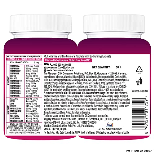 Centrum Women, World's No.1 Multivitamin with Biotin, Vitamin C & 21 vital Nutrients for Overall Health, Radiance, Strong Bones & Immunity (Veg)... - Image 3