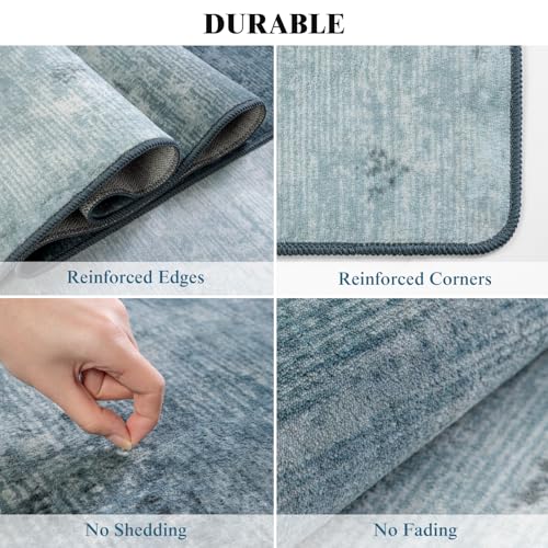 Washable Rug 10x14 Area Rugs for Living Room - Stain Resistant Non-Slip Backing Boho Rug for Bedroom,Durable & Ultra-Thin Vintage Large Area Rug(10x14,Blue)