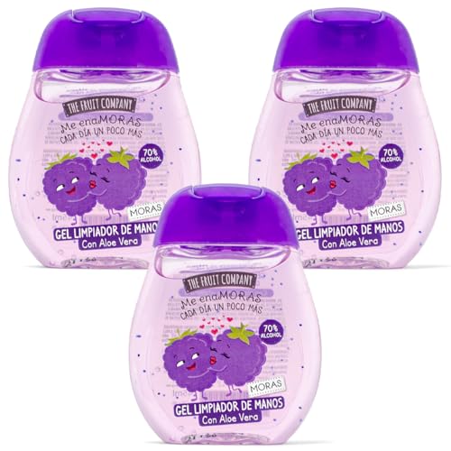 The Fruit Company Gel Limpiador De Manos MORAS Pack 3 uds de 45ml 70% Alcohol con Aloe Vera Formato Bolsillo
