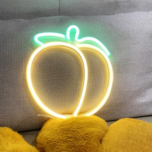 Image of Peach Neon Sign for Wall Decor,LED Cute Neon Light for Teens Kids Room Party Bar Art,Neon Peach Lights for Kids Birthday Holiday Gift,Battery or USB Powered