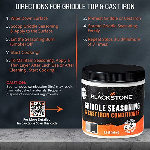 Blackstone 2-IN-1 Griddle & Cast Iron Seasoning Conditioner 6.5 OZ– Effective Seasoning Rub Formula – Food Safe – Easy to Use Cleaner & Conditioner – with Satisfying Customers Travel Tissue (2Pack)