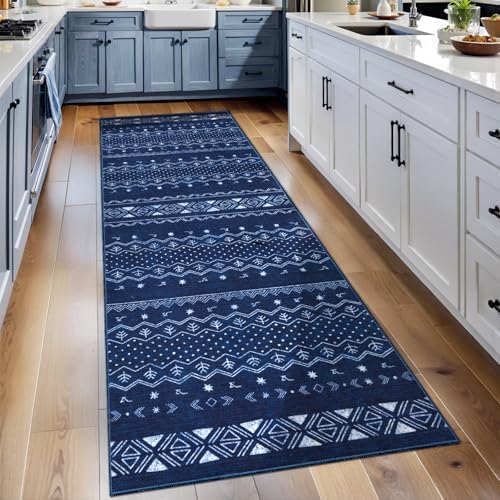 SERISSA 2x6 Kitchen Runner Rug, Washable Non-Slip Blue and White Boho Rug, ...