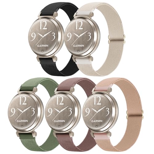 Conidido 5 Pack Nylon Band Compatible with Garmin Lily 2 14mm Elastic Nylon Soft Loop Straps Quick Release Replacement Adjustable Wristband for Lily 2 Active/2 Classic Smart Watch Accessory for Women