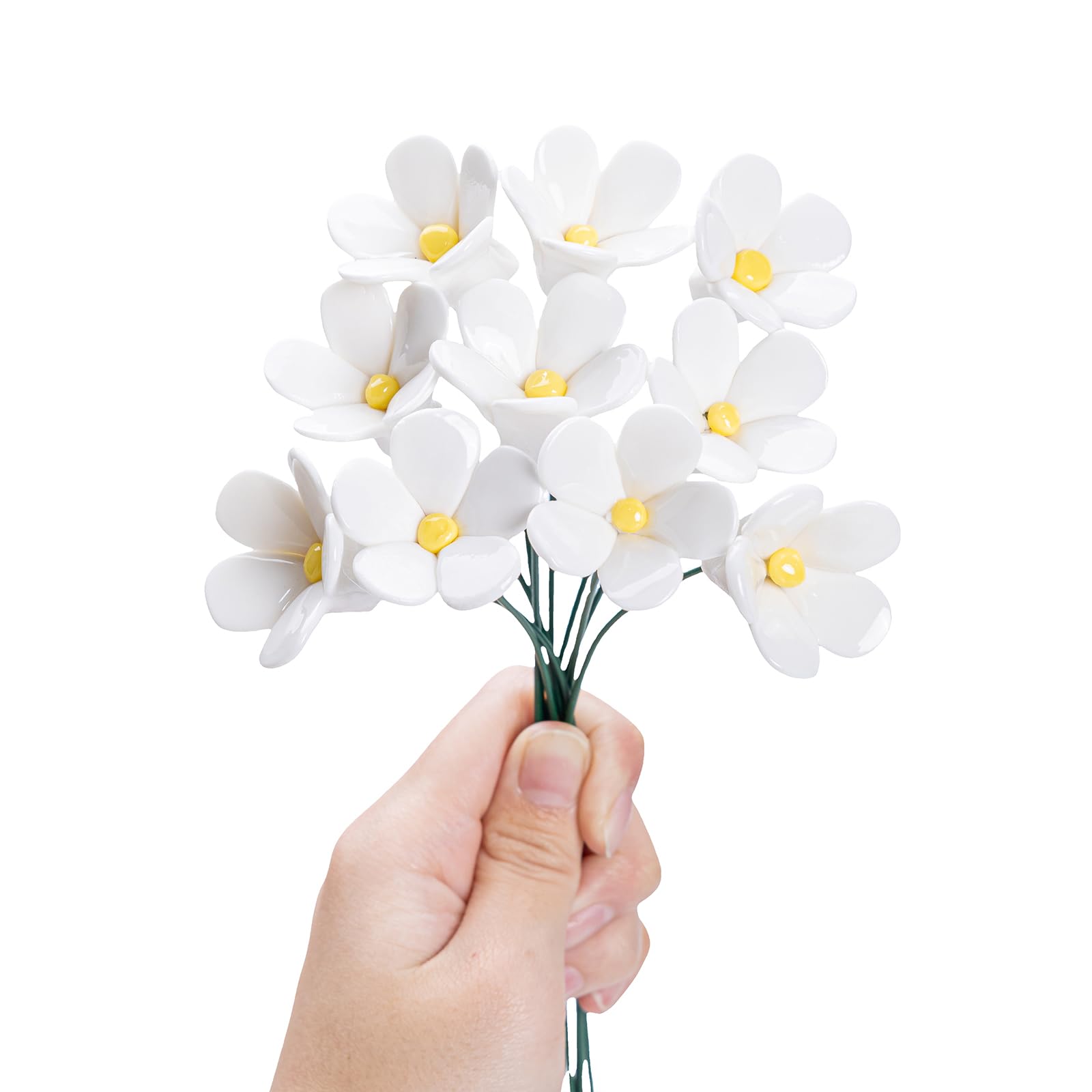 MLETULIPS Ceramic Flowers Bouquest Artificial Flower Handmade Ceramic Flowers Simulated Bouquet Floral Decorations Creative Gifts for Floral Arrangements Home Decor (White, Small flowers-10 stems)