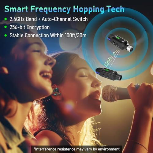 joyo 24ghz wireless microphone system 4-channel xlr transmitter amp receiver dynamicphantom-powered condenser mics adapter for pa systems live sound audio mixer church studio mw-2