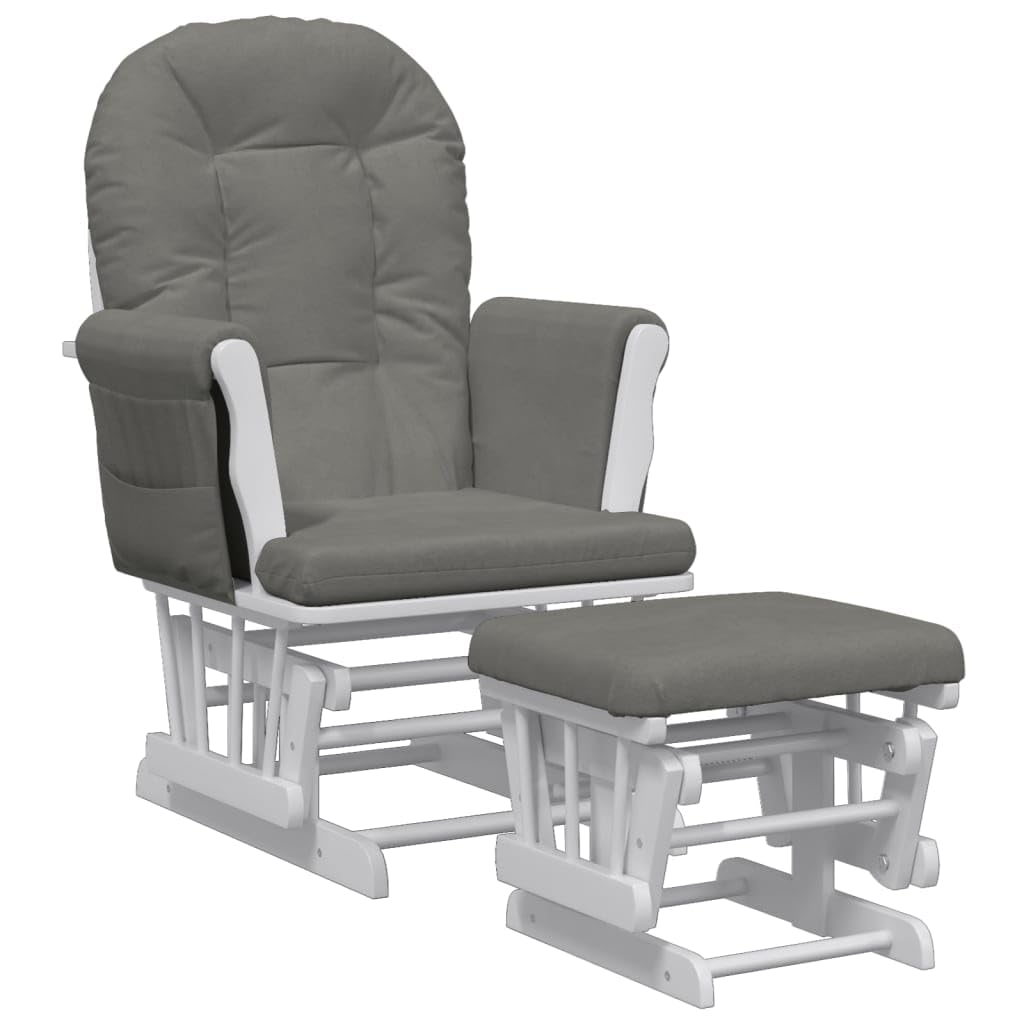 Sillón mecedora con taburete deslizante de tela gris oscuro – Sillón de relax deslizante con reposapiés de madera maciza de caucho, tejido transpirable, cojines gruesos y acolchado